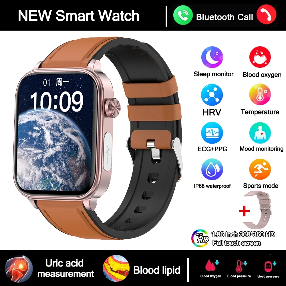 2025 Nieuwe 24-uurs Gezondheidsbewaking Smartwatch Heren Urinezuur Bloedlipiden Hartslag Bluetooth Oproep Smartwatch Dames