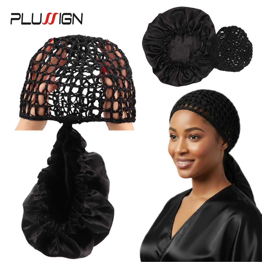 Detachable 2 in 1 Wig Satin Bonnet with Mesh Net Cap Adjustable Drawstring Hair Bonnet for Sleeping Breathable Wig Net for Women