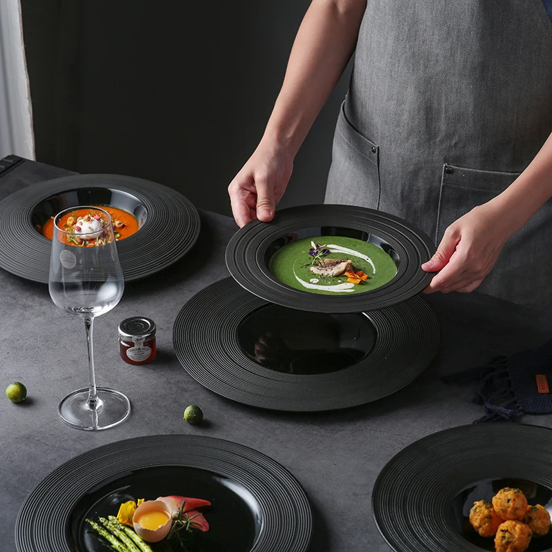 

Наборы черных тарелок Роскошные роскошные наборы тарелок для дня рождения Гостинизм Бесплатная доставка Ваджлья Полный De Platos Роскошная посуда