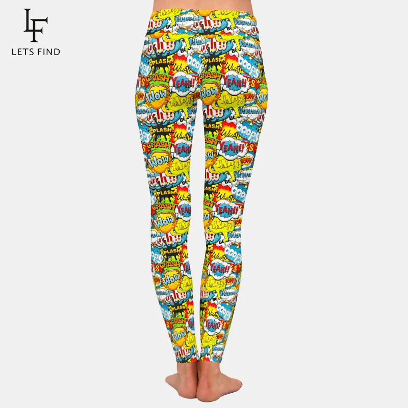 LETSFIND 2020 Fashion 3D Multicolored Comic Voice Digital Printing Women Leggings High Waist Soft Slim Fitness Legging