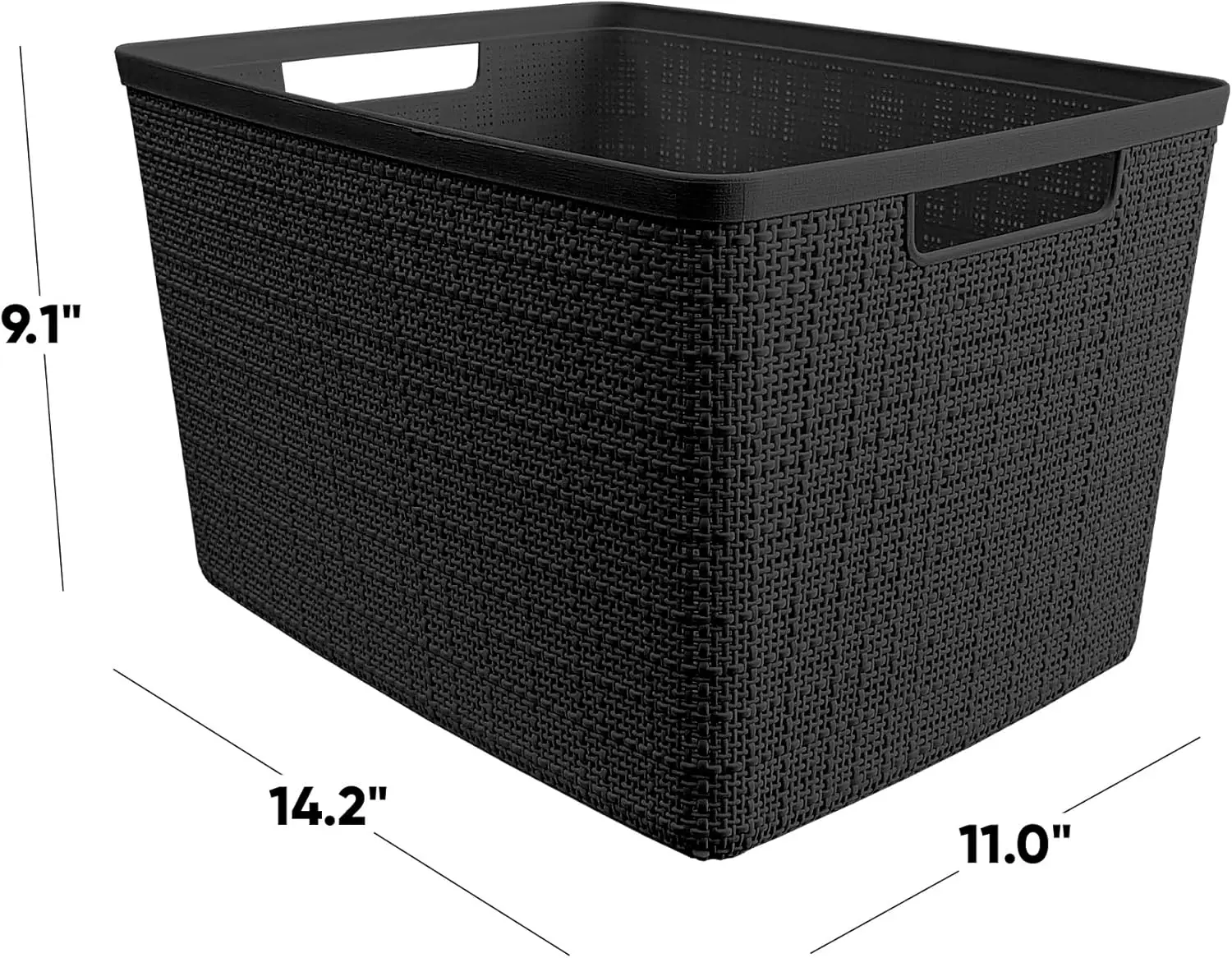 Large decorative plastic organization and storage basket, home office, closet rack, kitchen storage box, 4-piece set, black