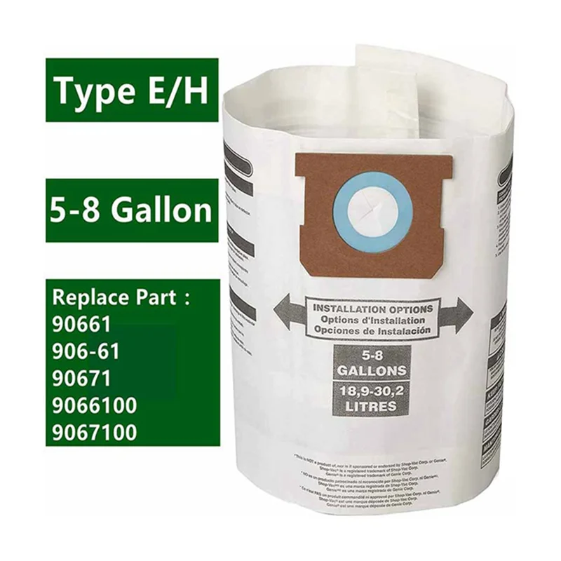 AB43-6 PCS Staubbeutel für Shop Vac 5-8 Gallonen weiß einlagiges Staubsaugerzubehör