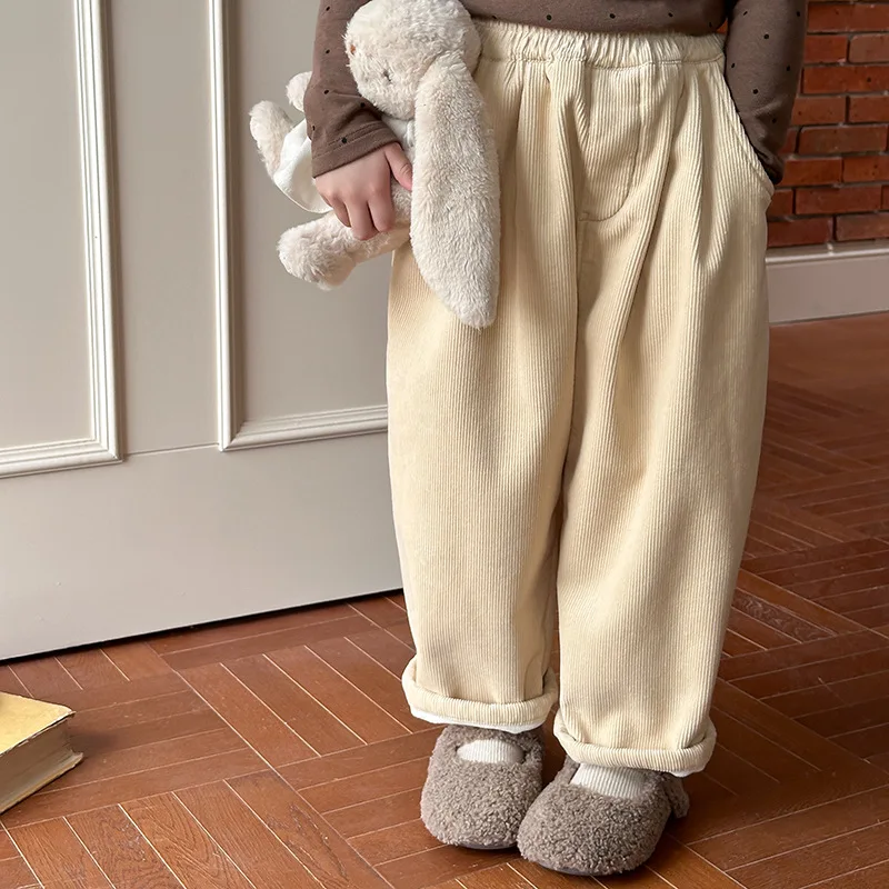 2024 Fashion Versatile Children's Corduroy Pants for Boys and Girls Loose and Casual Composite One Piece Pants