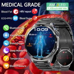 2024 New Medical Grade Smart Watch Men Laser Treatment Blood Sugar ECG+PPG+HRV Body Temperature Bluetooth Call Health smartwatch