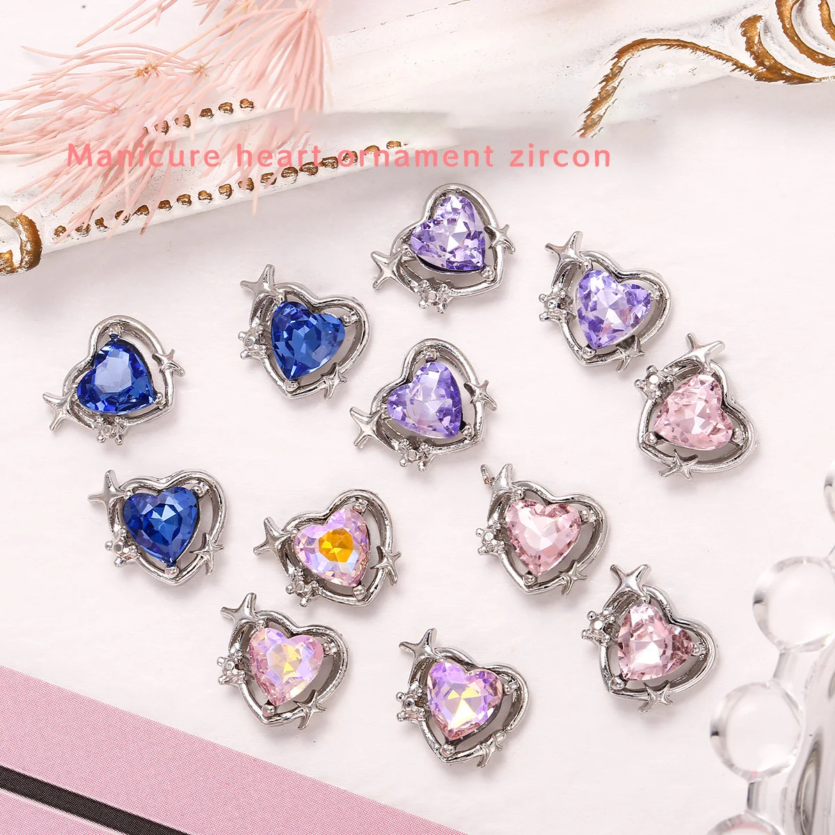 10 pezzi di lusso cuore Nail Art Charms lega gioielli Starlight LoveNail strass ornamento 3D zircone cristalli per unghie diamanti decori