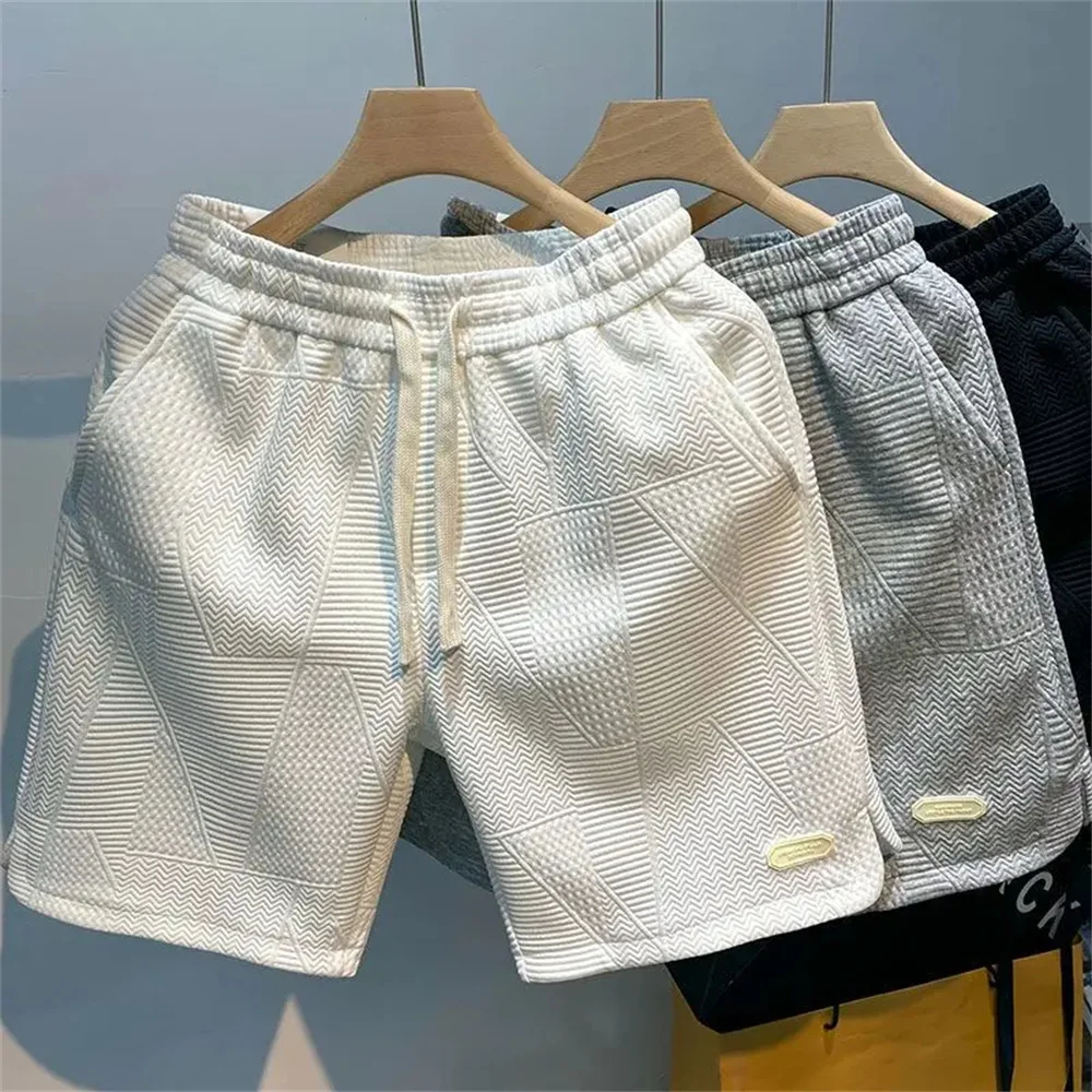 2024 Men Fashion Cotton Blended Solid Color Loosen Up The Waist Summer Multi-Pocket Shorts Wide Beach Casual Shorts Hot Selling