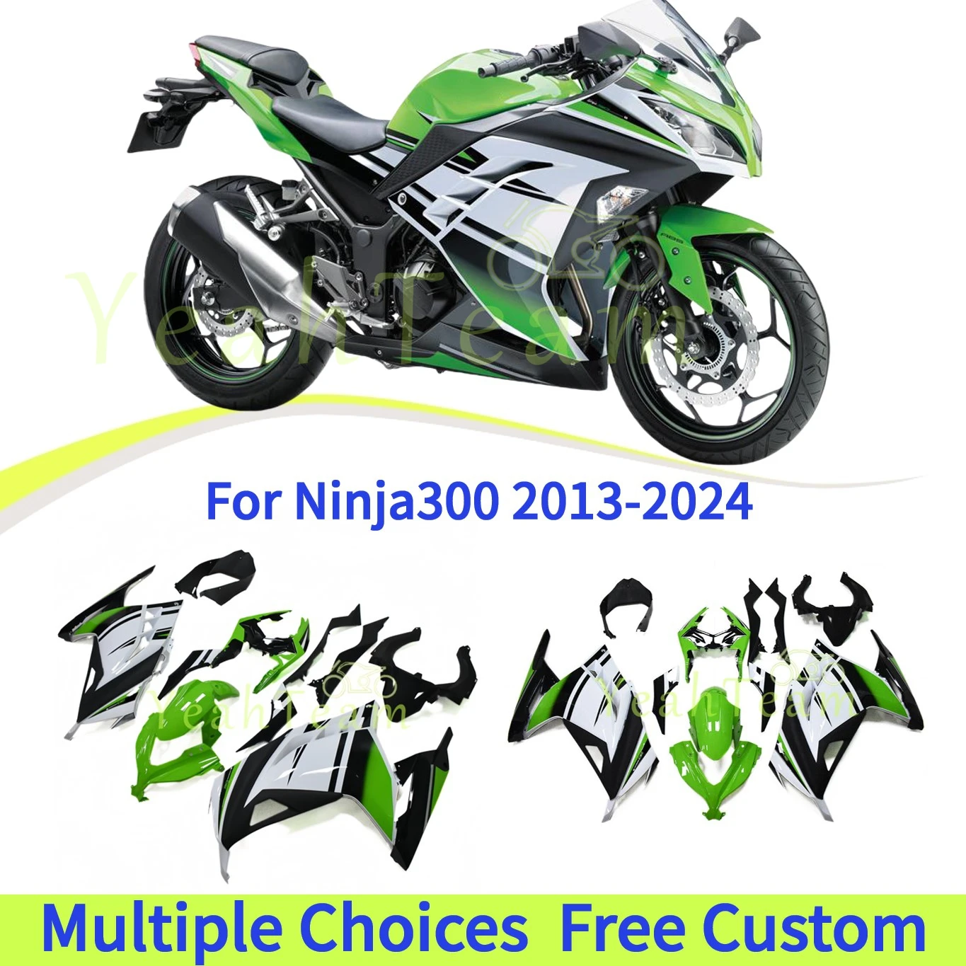 

New Edition Full Fairing Kit For Ninja300 2013-2024 Fit Ninja 300 2017 2015 2016 2014 Green White Black ABS Bodywork Cowling