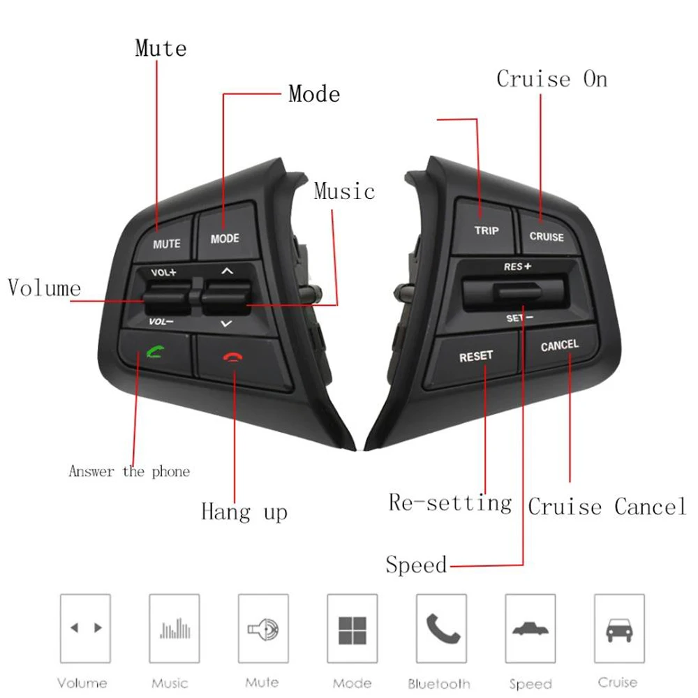 With Backlight Steering Wheel Cruise Control Button Switch For Hyundai Creta Ix25 1.6L 2015-2019 Remote Control Volume Button