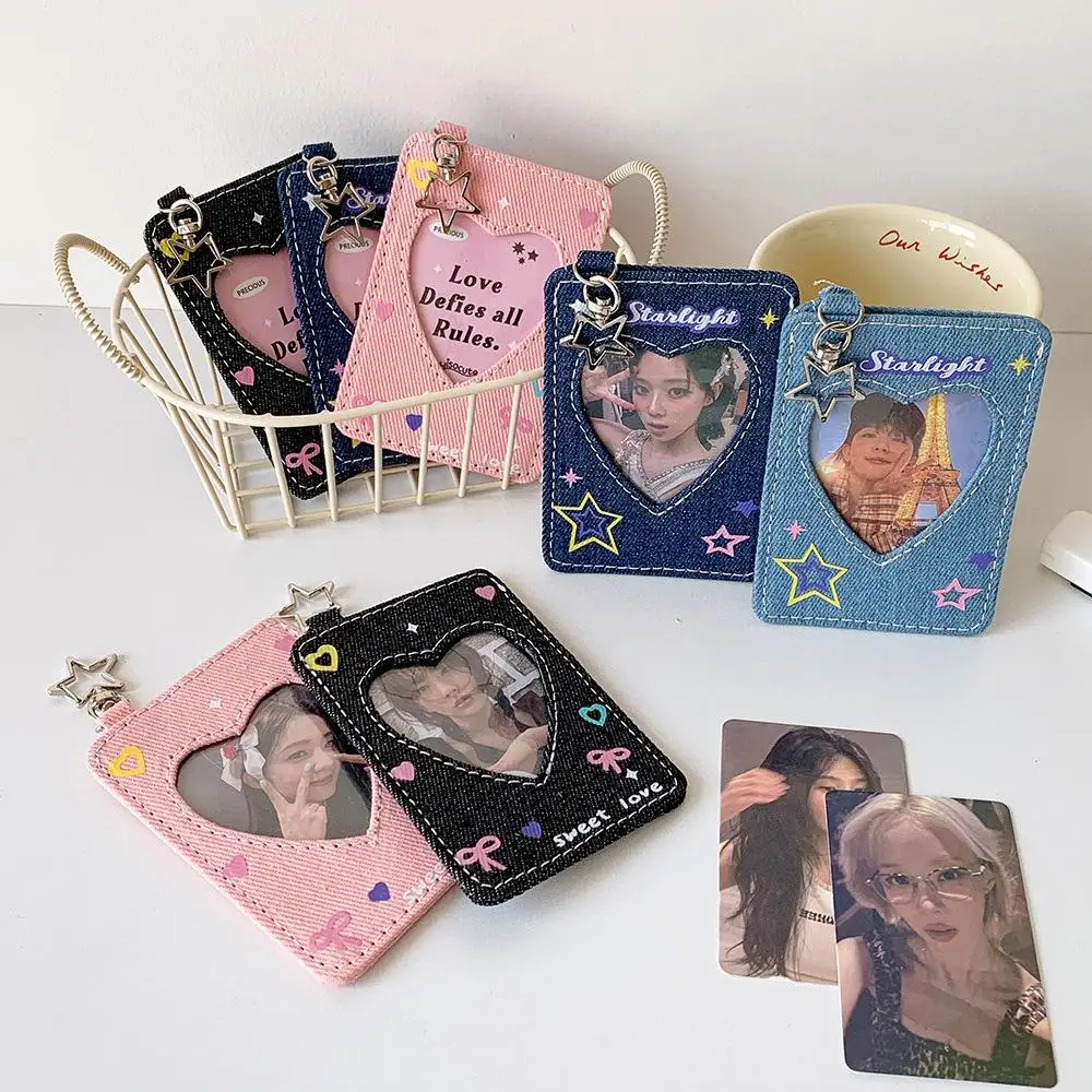 Y2K Design Denim Photo Frame with Chain American Style Picture Frame Photocard Holder Photo Card Display Frame Charming