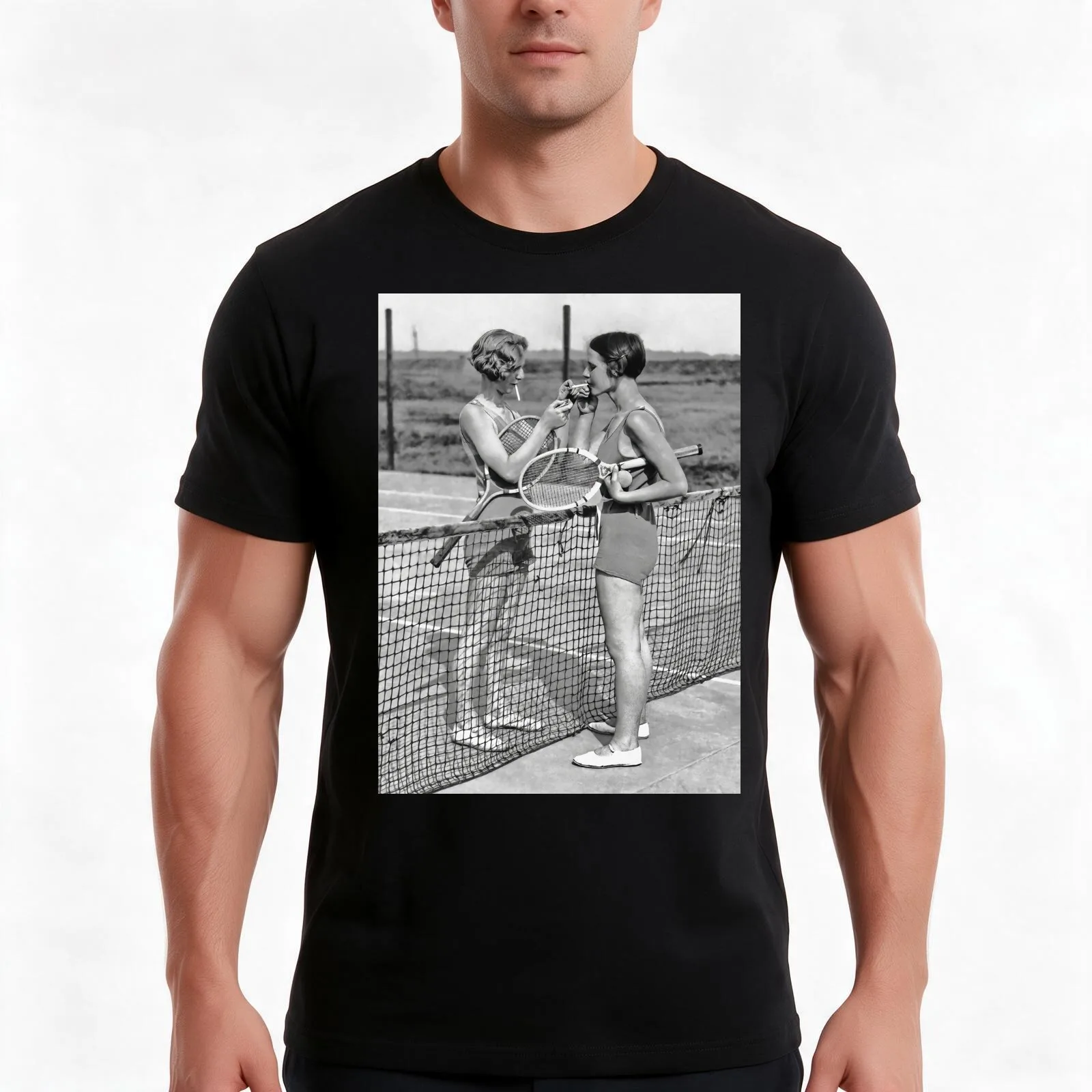 Women Tennis Players Cigarette Break Vintage Black and White Art T-Shirt Summer Casual Cotton Tee Oversized Streetwear Tops