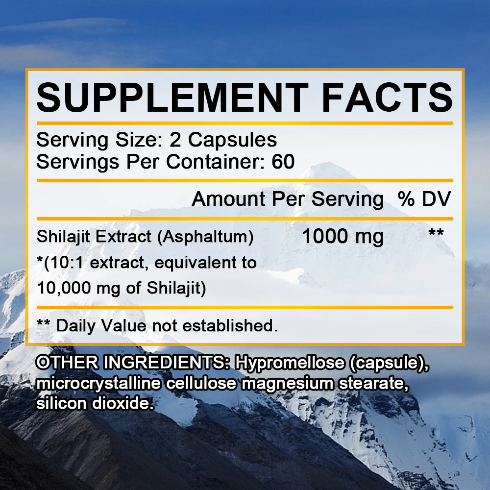 Pure Shilajit Supplement - Maximum Strength with Natural Fulvic Acid & 85+ Trace Minerals, Vegan Friendly Dietary Supplement