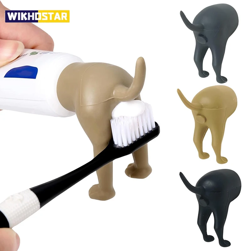 WIKHOSTAR Pooping Dog Butt Toothpaste Squeezers Funny Toothpaste Cap Dispenser Bathroom Accessories Toothpaste Covers Topper