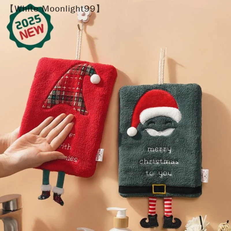 

VissWhite Grupo Рождественское полотенце для рук, подвесное утолщенное полотенце из кораллового флиса, кухонное впитывающее быстросохнущее полотенце, мультяшное полотенце для рук
