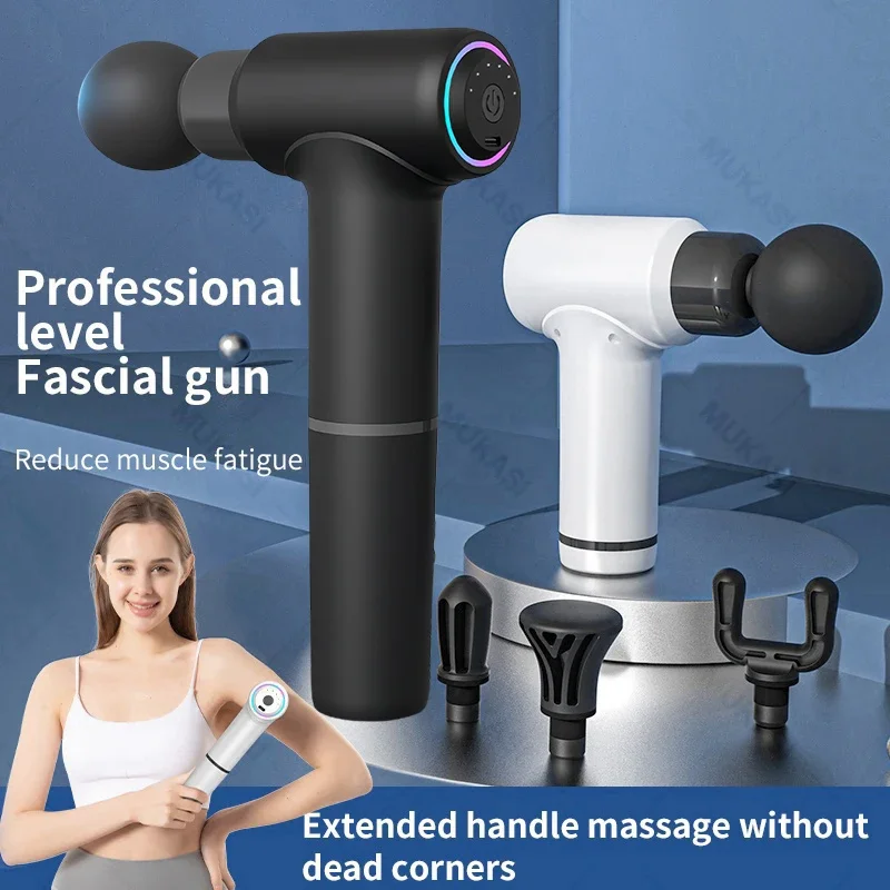 

MUKASI Massage Gun with Detachable Extended Handle, Deep Tissue Muscle Massager, Cool Breathing Light, for Muscle Pain Relief