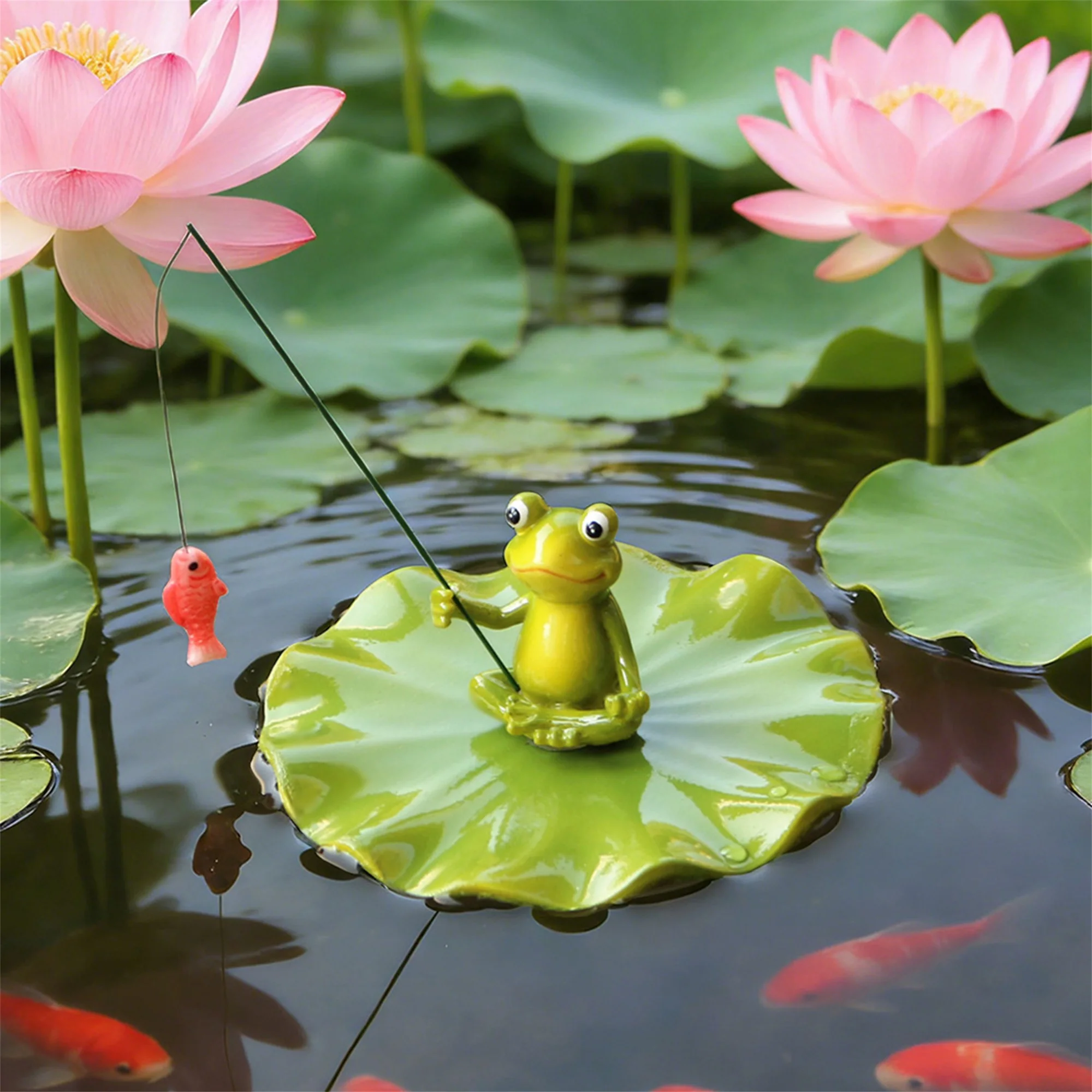 Floating Lotus Leaf Frog Statu - Outdoor Furniture Resin review and price