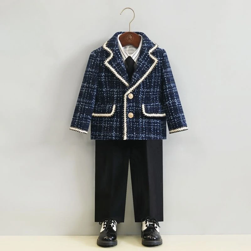 Boys Autumn Winter Suit Set British Style Blazer Jacket Kids Formal Wedding Page Boy Performance Party Outfit