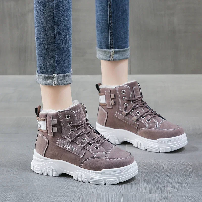 

Женские ботинки, хит продаж 2023, зимние теплые короткие плюшевые ботинки, женские ботильоны, повседневная обувь на шнуровке, водонепроницаемая женская обувь