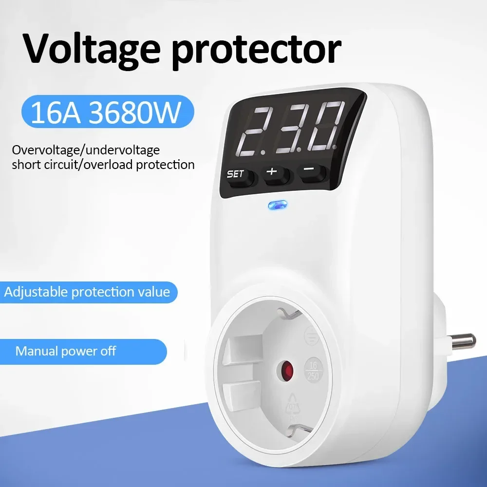 Adjustable Voltage Protector Socket 15A/16A Automatic Power Surge Protector EU/US Plug Socket Under Overvoltage Protection