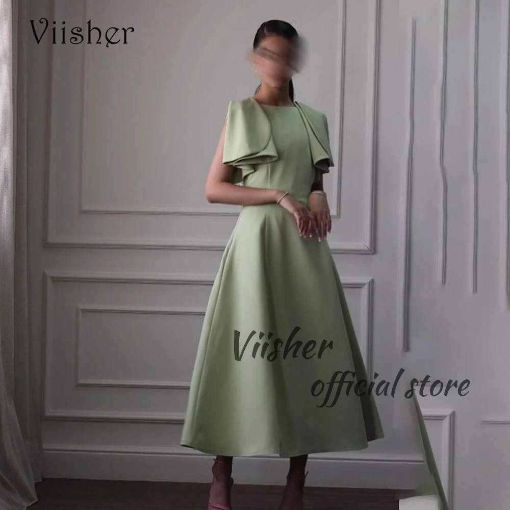 

Viisher Sage Green Satin Evening Prom Dresses for Women Arabian Dubai Formal Dress Ankle Length Occasion Party Gowns