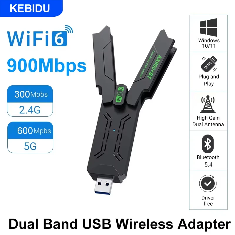 

Адаптер 2 в 1 AX900 WiFi 6 Bluetooth5.4 USB-ключ, двухдиапазонный 2,4G и 5 ГГц, сетевая карта USB WiFi, беспроводной Wlan-приемник, БЕСПЛАТНО