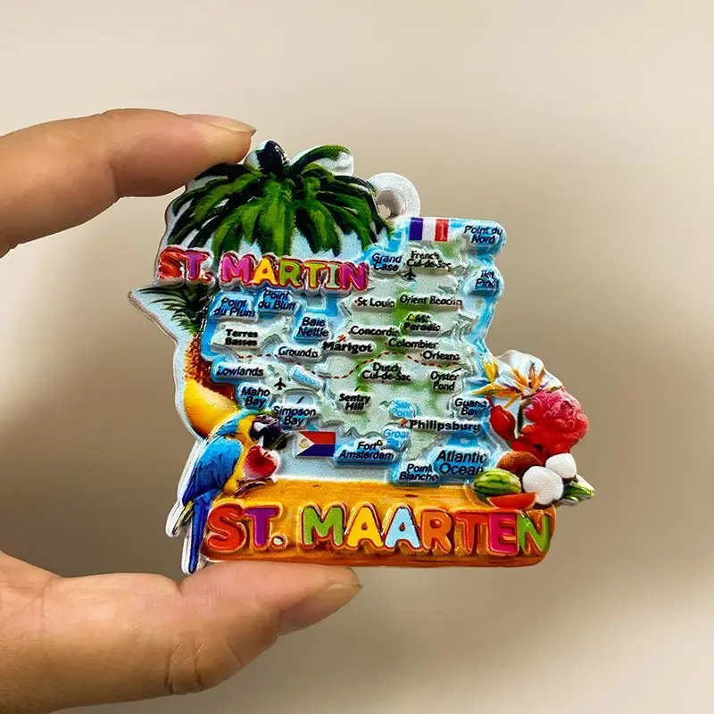 

St. Maarten North America Fridge Magnets with Palm Tree, Parrot, Atlantic Ocean View & Home Decor Items