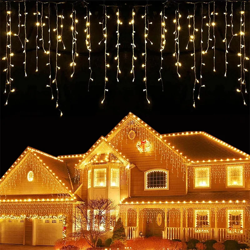 Luces navideñas para decoración de Exteriores, cortina de luces Led con caída de 4M, 0,4-0,6 m, aleros para jardín y fiesta