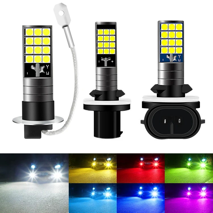 2pcs H3 H27 881 880 Fog Lights LED Bulb Super Bright Car Fog Lights Day Driving Running Light 12V 6000K White Blue Yellow Green