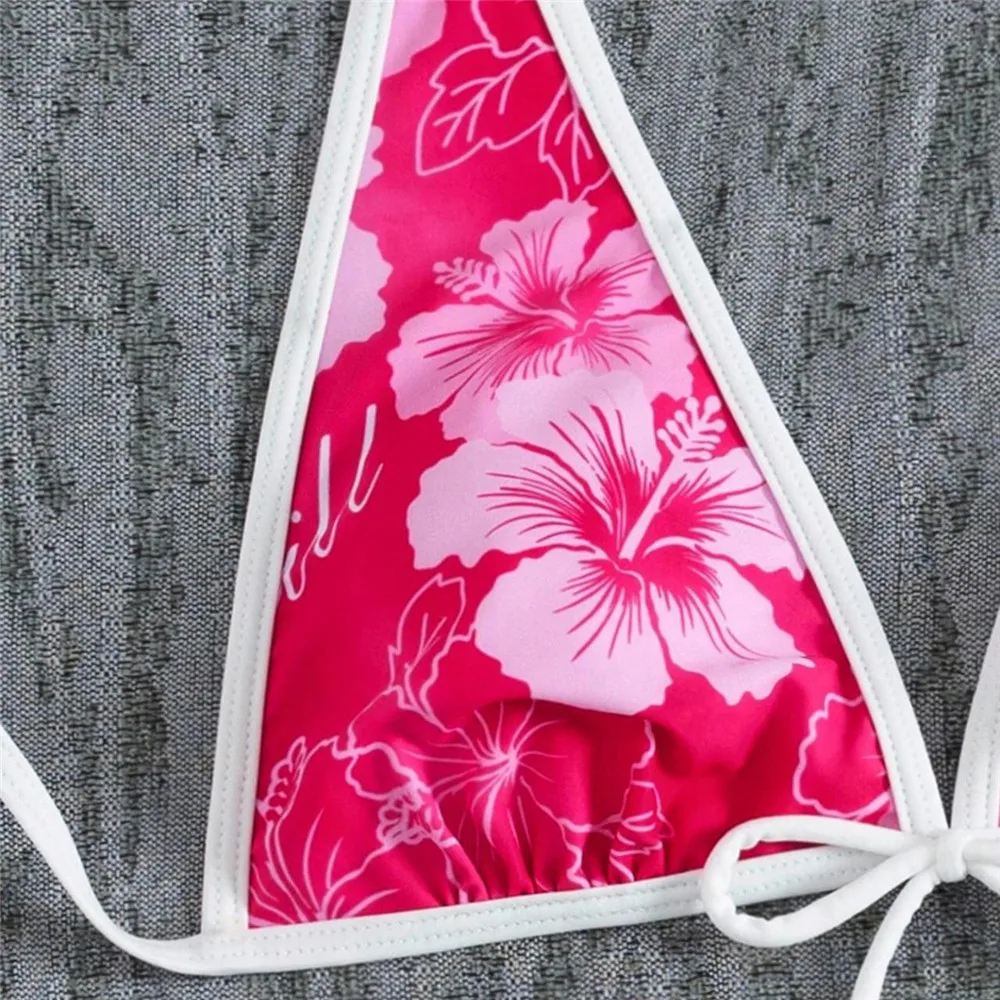 Red Flower Print Swimwear Mini Skirts Halter 3 Piece Bikini Set Cover Ups Sexy Swimsuit Women 2025 Lace-up Beachwear Bikinis
