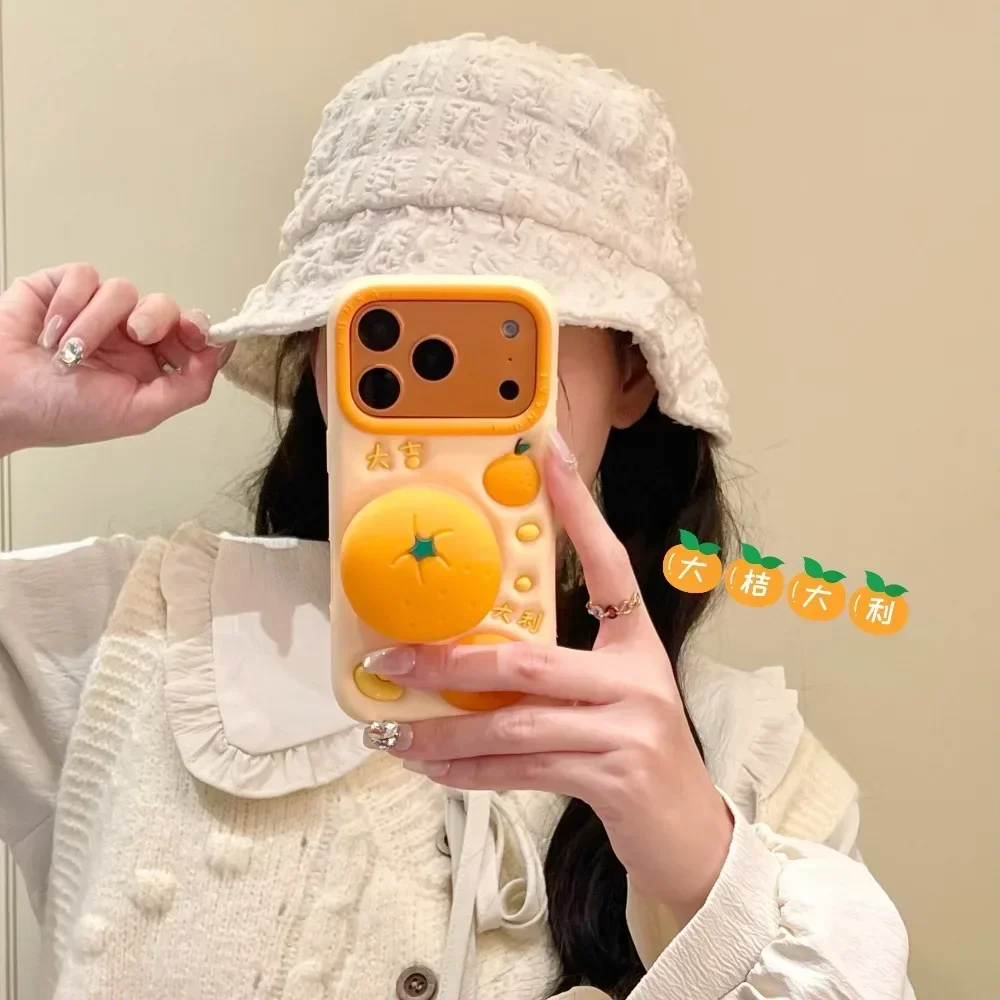 3D Orange Ständerhalter Silikon-Handyhülle für iPhone 17 16 15 14 13 Pro Max Plus Stoßfeste Schutzhülle Handy-Zubehör