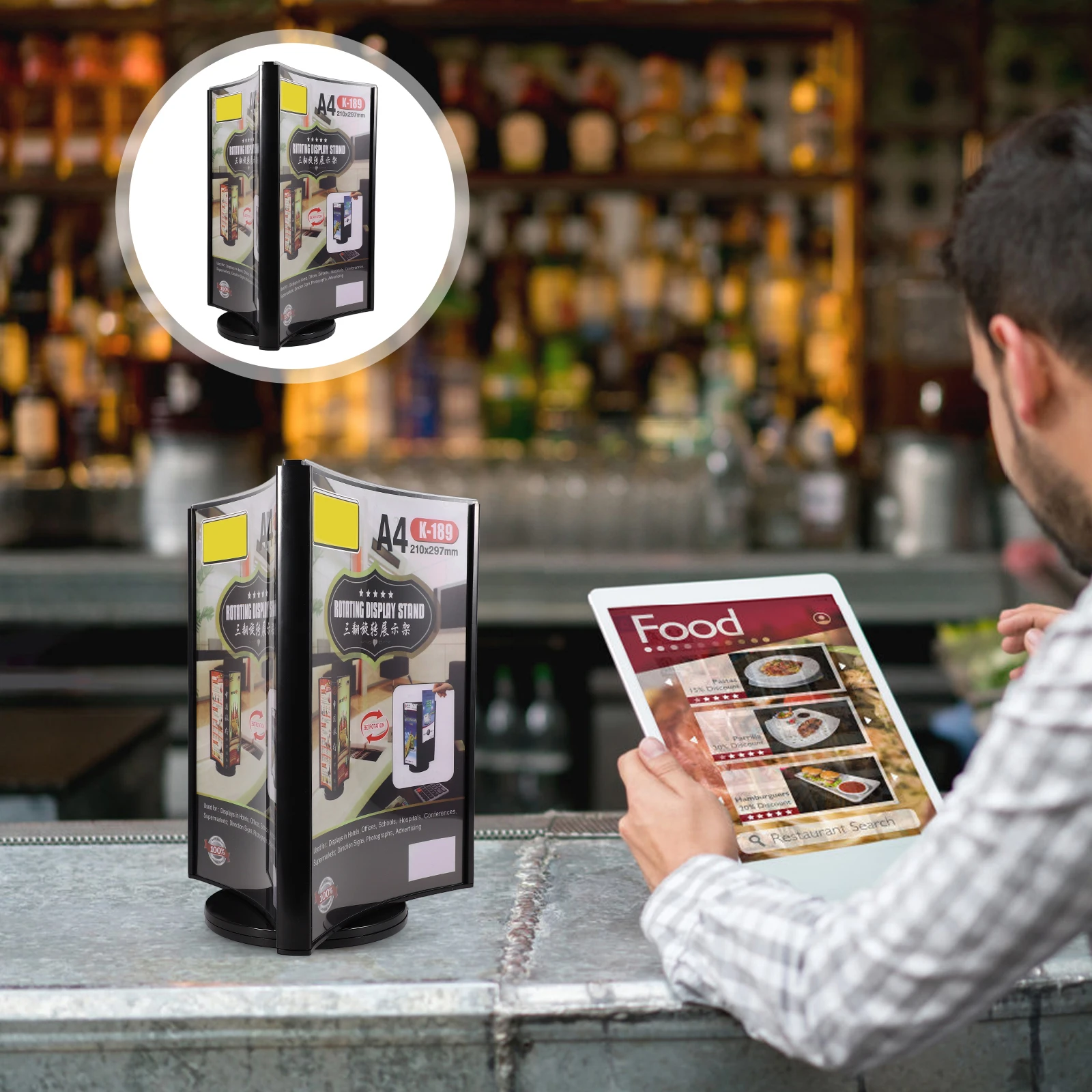 Stable Base Menu Holder Desktop Display Stand Vertical Sign Holder Transparent Acrylic Rotatable Multi-Side Stand For