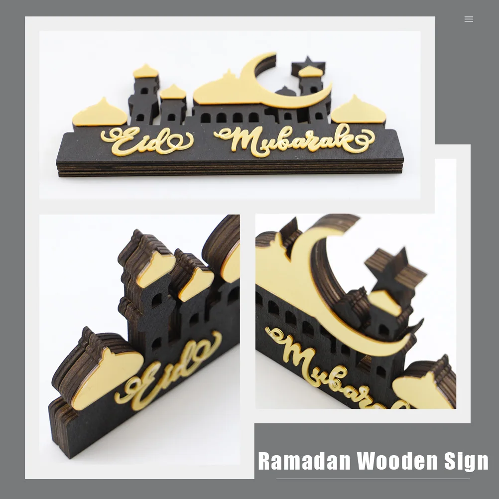 Ramadan Wooden Decoration Hollow Out Design Delicate Eid Party Ornament Ramadan Desktop Ornament Eid Mubarak Wood Decoration