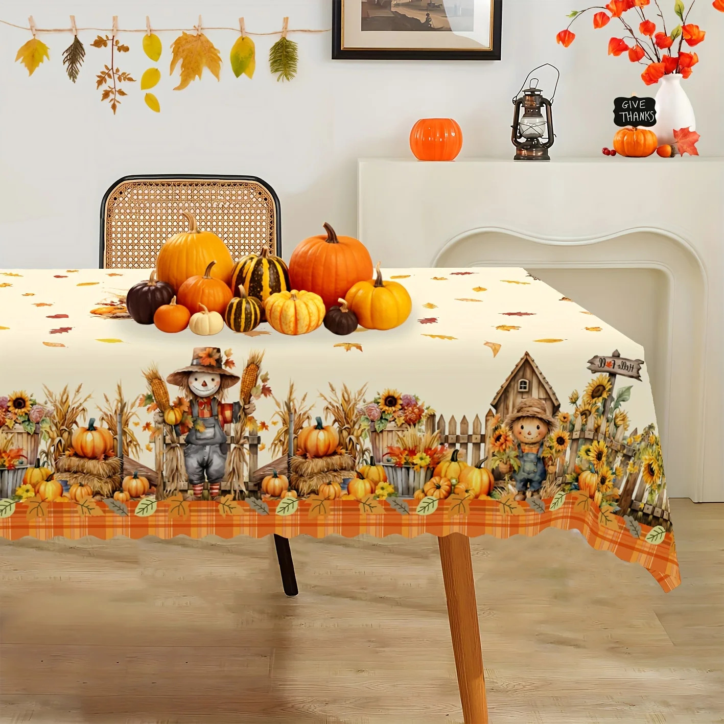 1 piece of autumn tablecloth, corn straw man pumpkin sunflower tablecloth, maple leaf wheat tableclothzyc