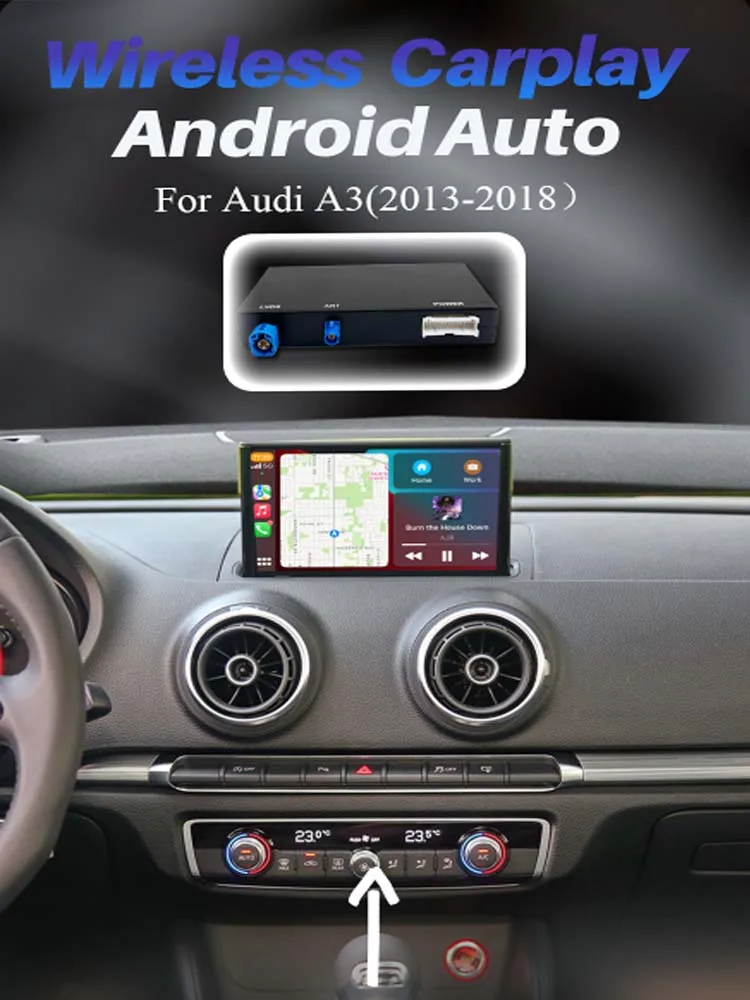 Moduł interfejsu BONROAD Wireless CarPlay Android Auto A3 8v 2013-2018 Mirror Link AirPlay Bluetooth Nawigacja GPS Muzyka — 2