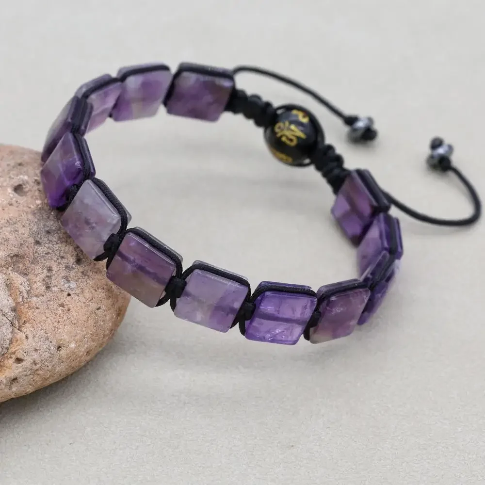 Bracelet tressé en pierre naturelle hématite améthyste, 10MM, Punk, pour hommes et femmes, Bracelet à breloques d'amitié, bijoux faits à la main