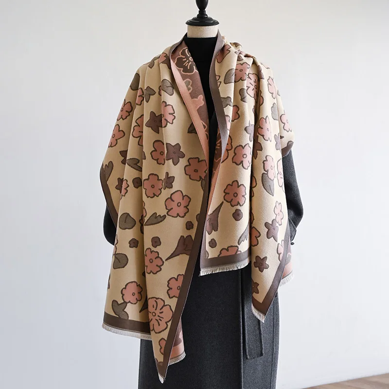 Brand design luxury flat style printed imitation cashmere scarf thickened autumn and winter new muffler shawl neckerchief muffle