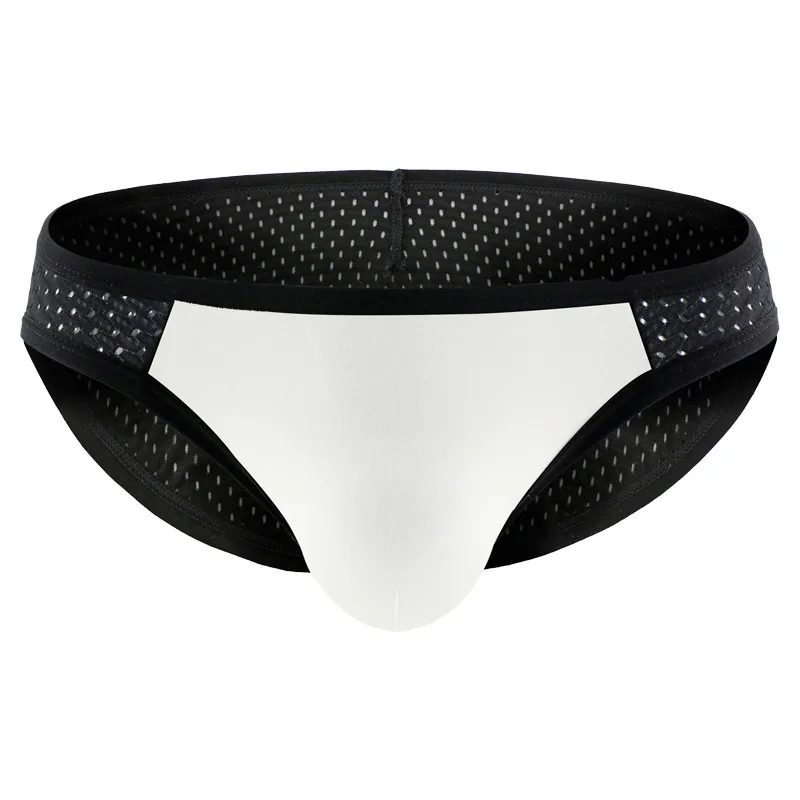 Men's Bulge Mesh Breathable Mini Briefs Gays Low Waist Color Block U-Pouch Underwear Sexy High Fork Knickers Youth Daily Panties