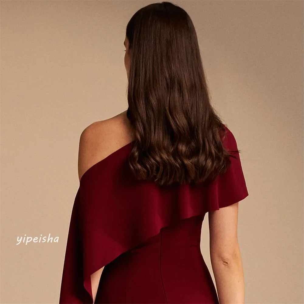 Customized Evening Jersey Draped Ruffles Cocktail Party A-line Off-the-shoulder Bespoke Occasion Gown Midi Dresses Exquisite Fas