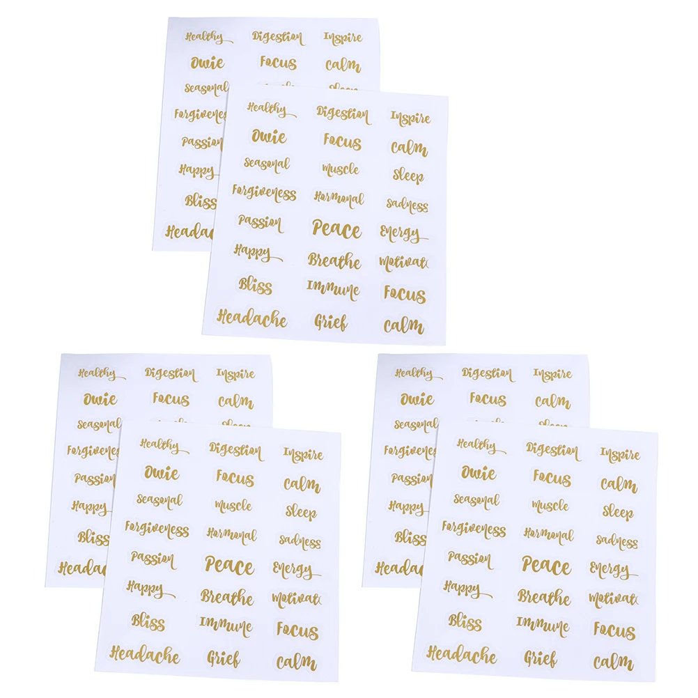 

6 Sheets Golden Letter Stickers Waterproof Essential Oil Bottle Labels Christmas Decals Paper Folder Tag Decor