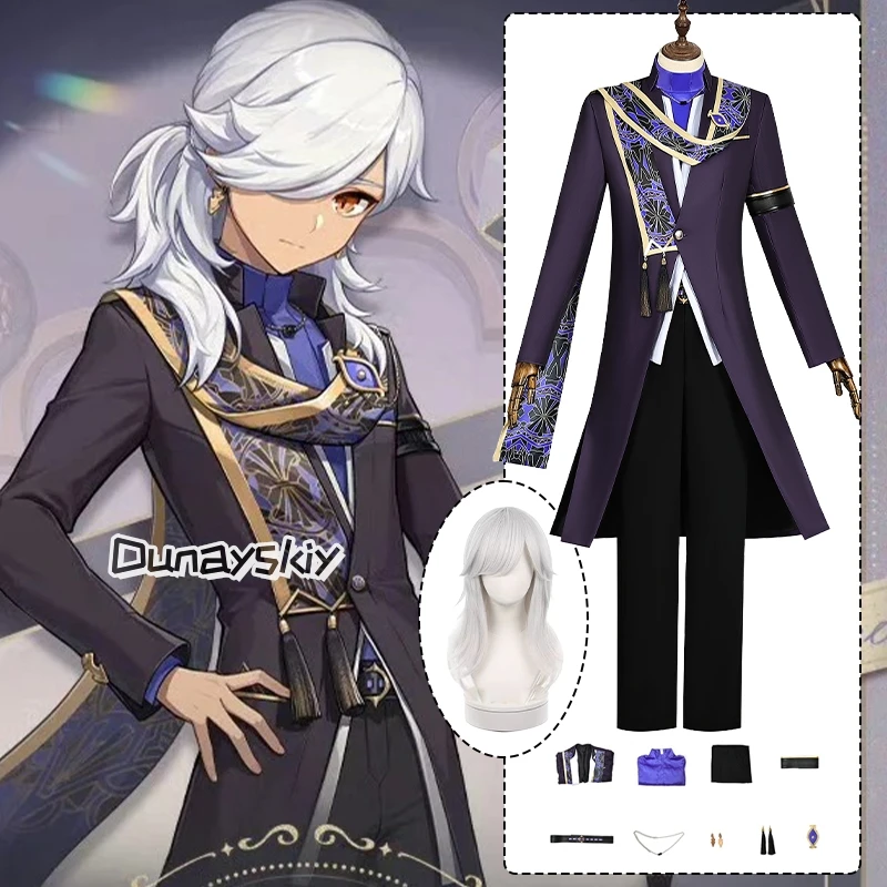 

Genshin Impact Brilliant Night Feast Cyno Косплей Костюм Средневековый винтажный рыцарь Мужской костюм Аниме Наряды Парик Опора Костюмы для ролевых игр