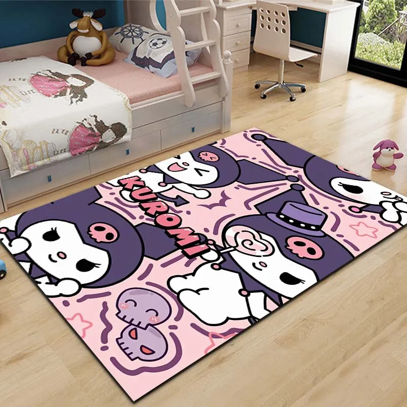 Kawaii Sanrio Kuromi Icon Pattern Living Room Bedroom Carpet Bedside Bathroom Floor Mat Girl's Room Non-slipMat Pink Room Decor