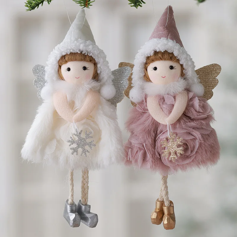 Christmas Plush Knit Hat Take Snow Angel Doll Christmas Tree Pendant Holiday Family Wedding Party Decorate Birthday Gift