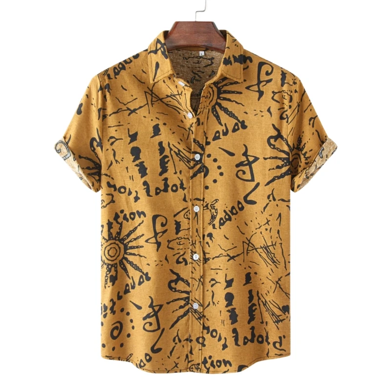 Printed Shirt T-shirts for Men Shirts and Blouses Man T-shirt Men's Tiki Beach Korean Popular Clothes Hawaiian Short Sleeve Mens