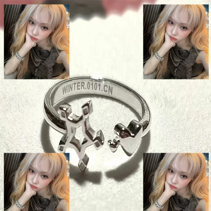 Idol New Series WINTER Fashionable And Minimalist Snowflake Heart Ring With Engraved lettering WINTER.0101.CN Girl Fans Gifts