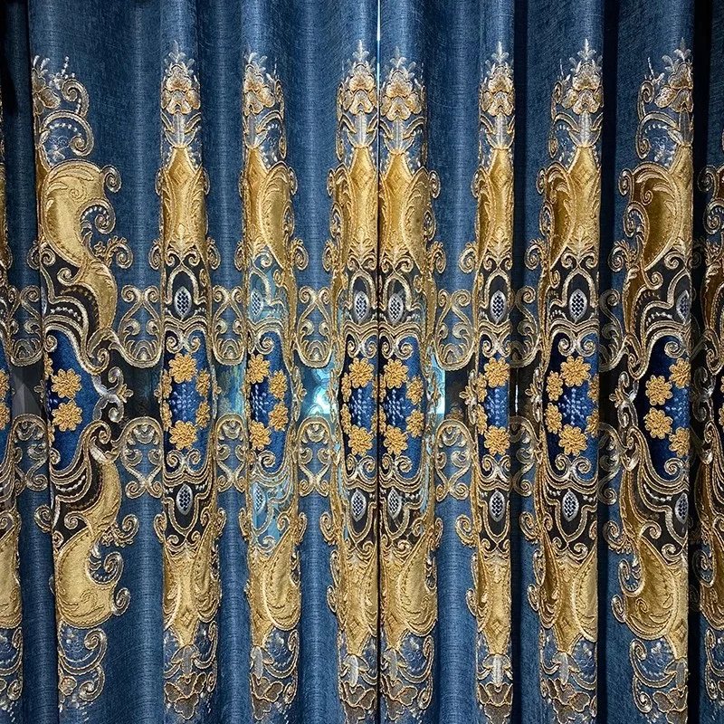 Chenille Embroidery Is Luxurious and High-end European Style Hollow Custom Size Curtains for Living Dining Room Bedroom Window