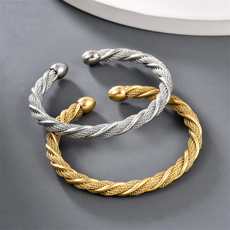 316L Stainless Steel New Fashion Fine Jewelry Minimalism Rotate Interweaving C-shaped Charm Chain Bracelets Bangles For Women