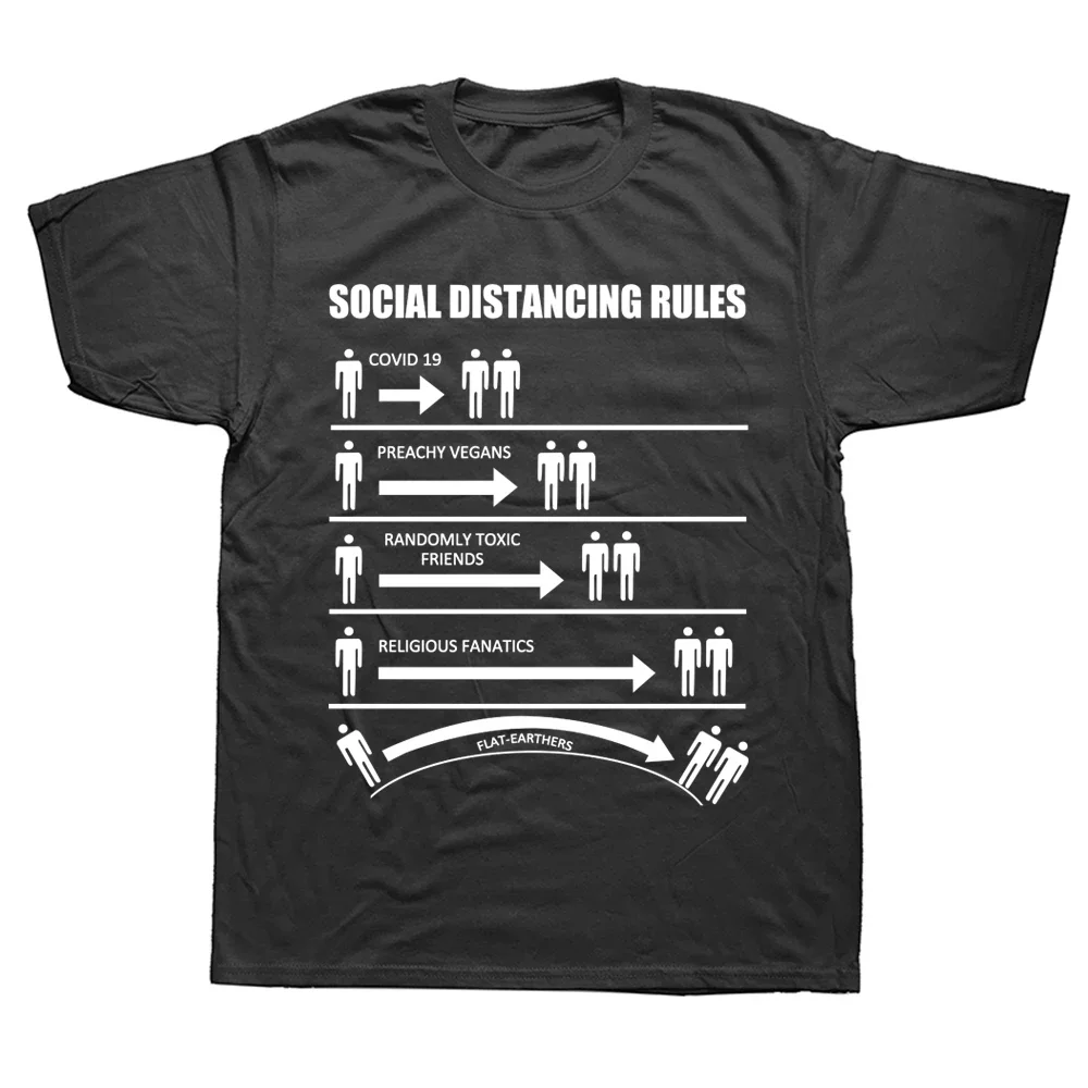 Novelty Social Distancing Rules Funny Flat Earth T Shirts Streetwear Short Sleeve Birthday Gifts Summer Style T-shirt Men