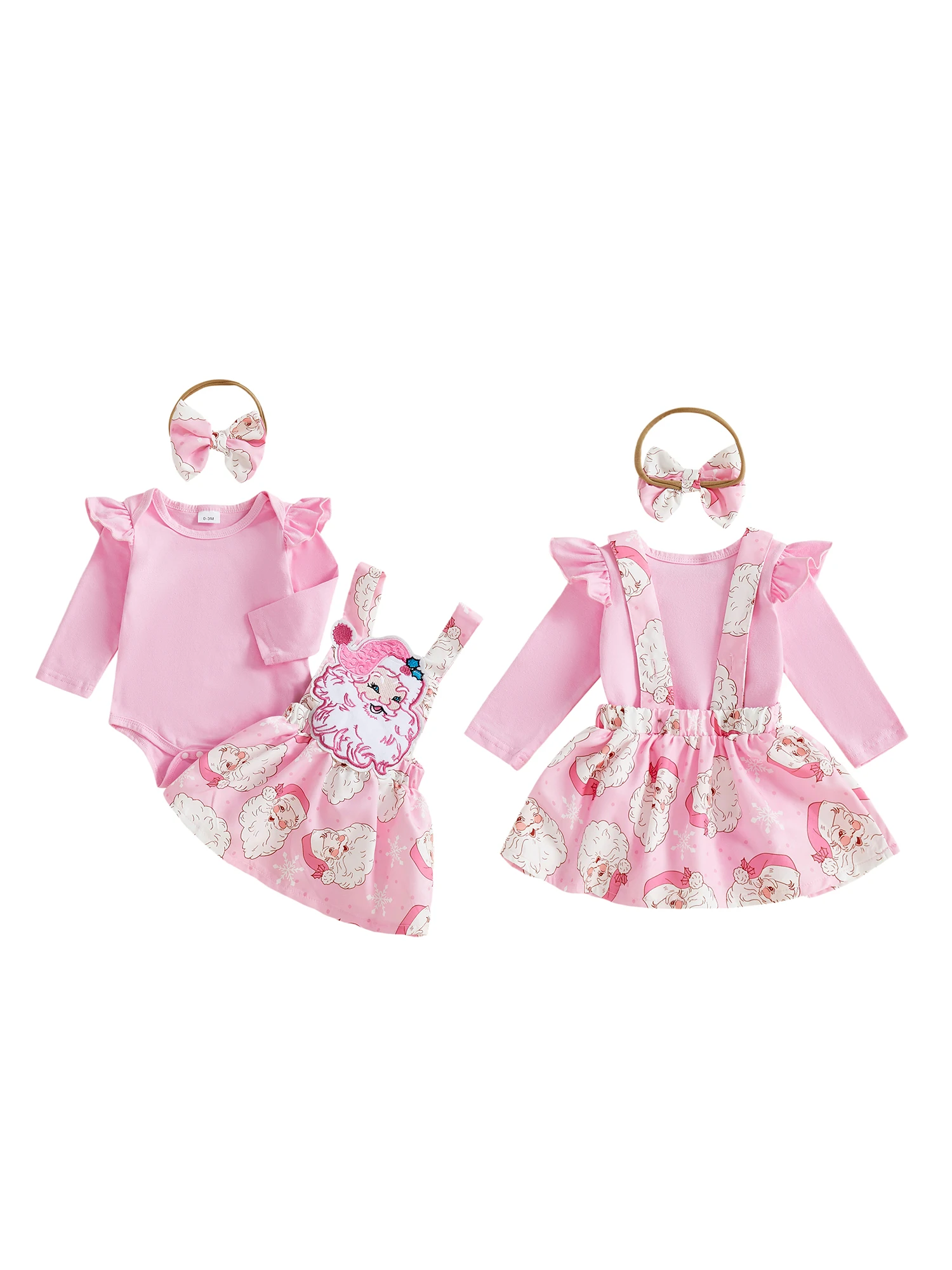 

Toddler Girl Holiday Outfit Red Plaid Long Sleeve Bodysuit Reindeer Applique Suspender Skirt and Bow Headband 3 Piece Set