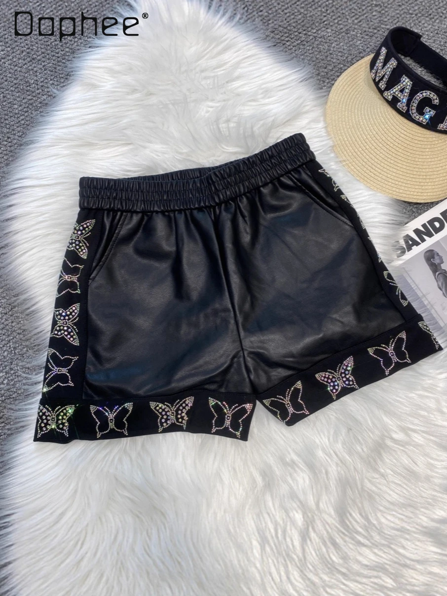 Pantaloncini in pelle forati a caldo per donna 2025 Autunno Inverno Nuovi pantaloncini per stivali da indossare esterni a vita alta in pelle PU larghi a gamba larga