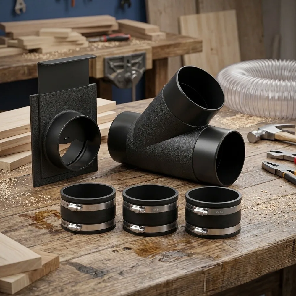 Dust Collection Kit for Workshop Use 5 Piece ABS Set with 4 inch Adjustable Damper and Thermal Stable Connectors