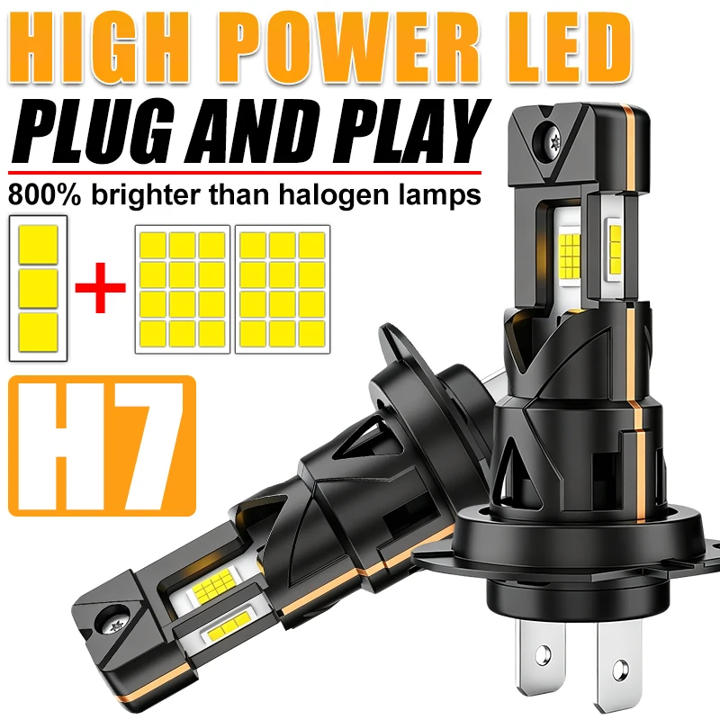

2Pcs 3 Sides Turbo H7 LED CANBUS Light Mini Head Lamp 1:1 Size Wireless H4 H7 Car LED Headlight Bulb with Fan 6000K Super Bright